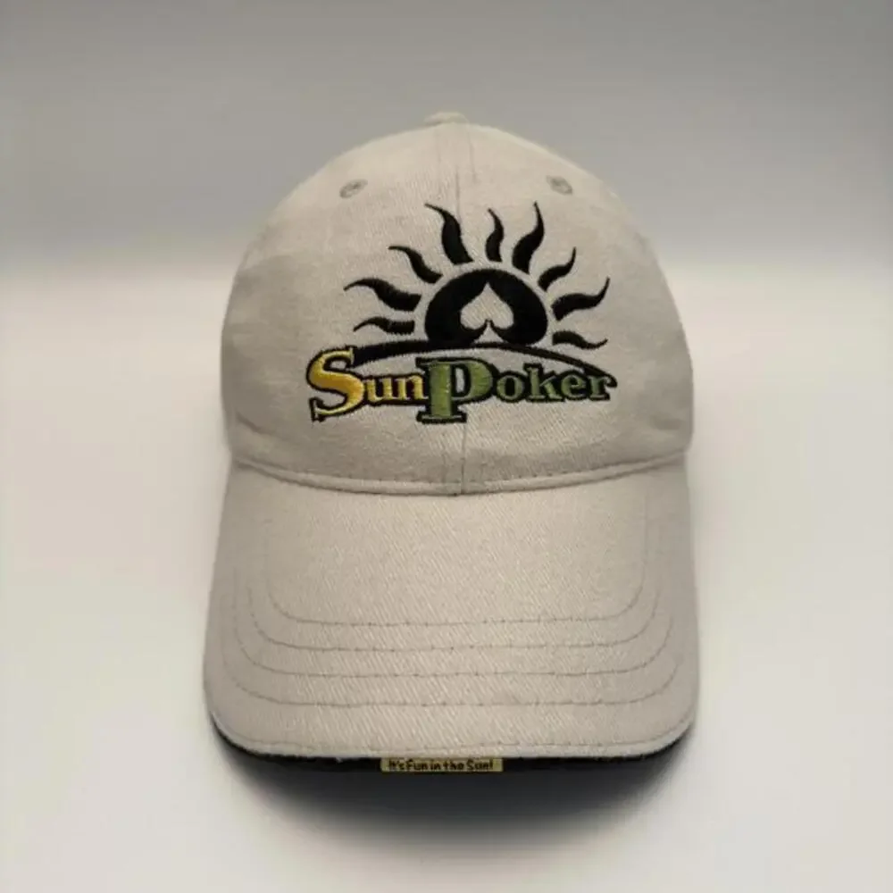SunPoker Sun Poker‎ Logo Cream Cotton Twill Baseball Cap Hat Adjustable Mens OS
